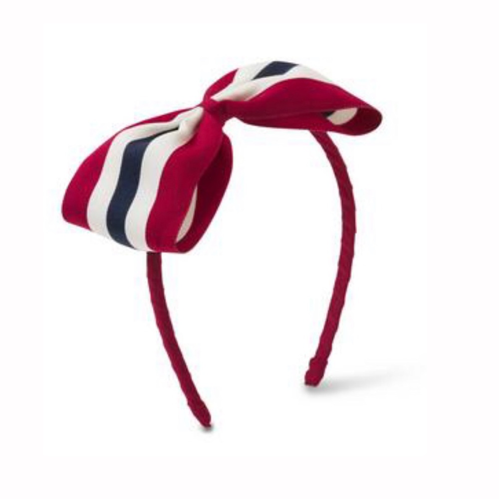 NWT Janie and Jack Maroon White Navy Bow Headband
